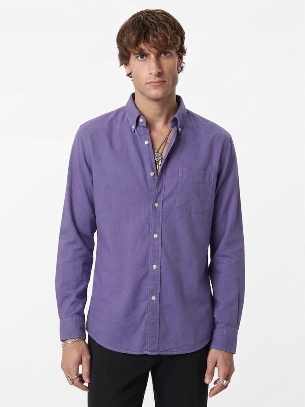 JOHN VARVATOS Men's Slim Fit Cotton Long Sleeve Shirt - Purple, Large